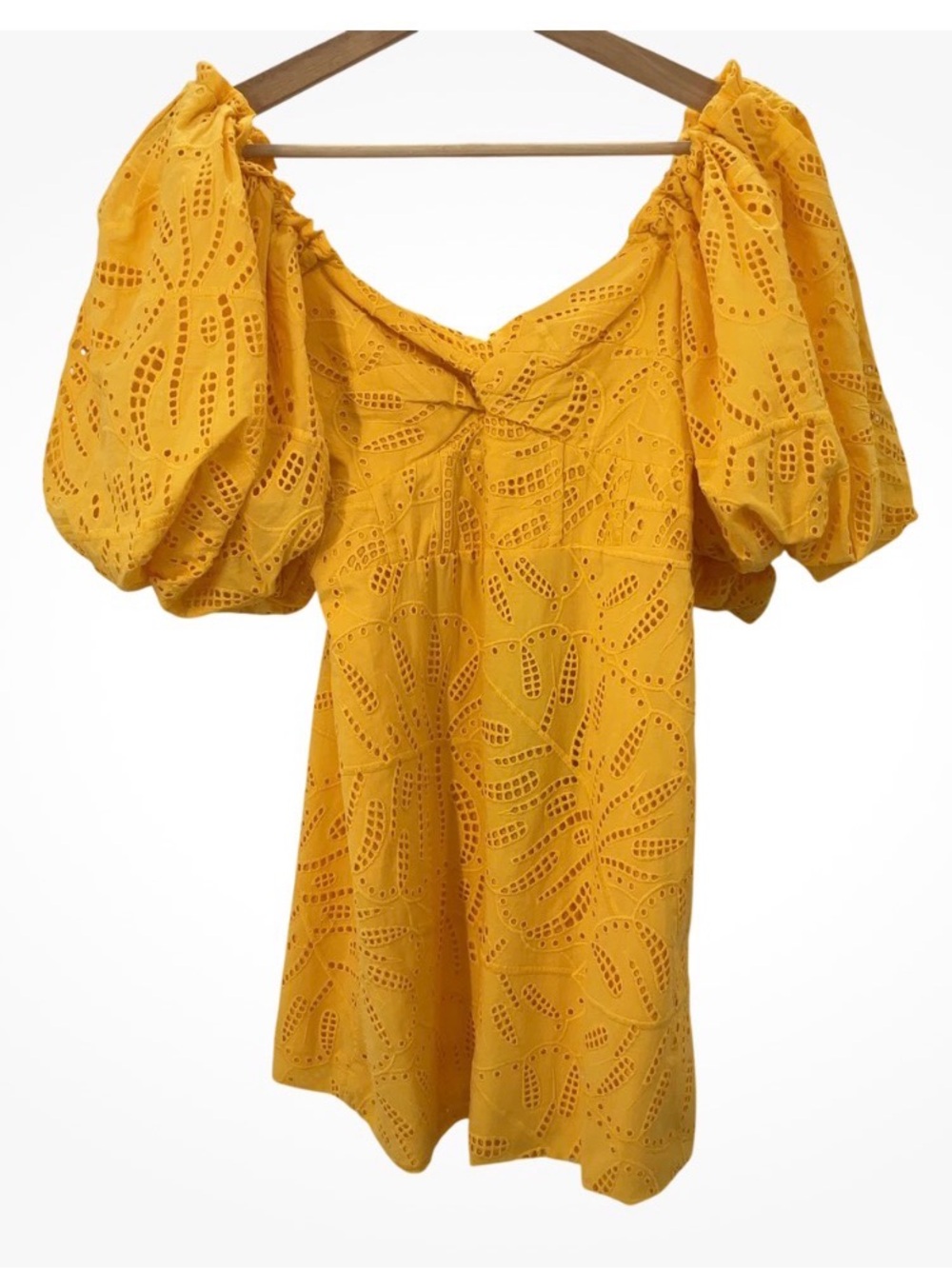 Farm Rio Gold Monstera Eyelet Short Sleeve Mini Top Small NWT - Picture 4 of 6